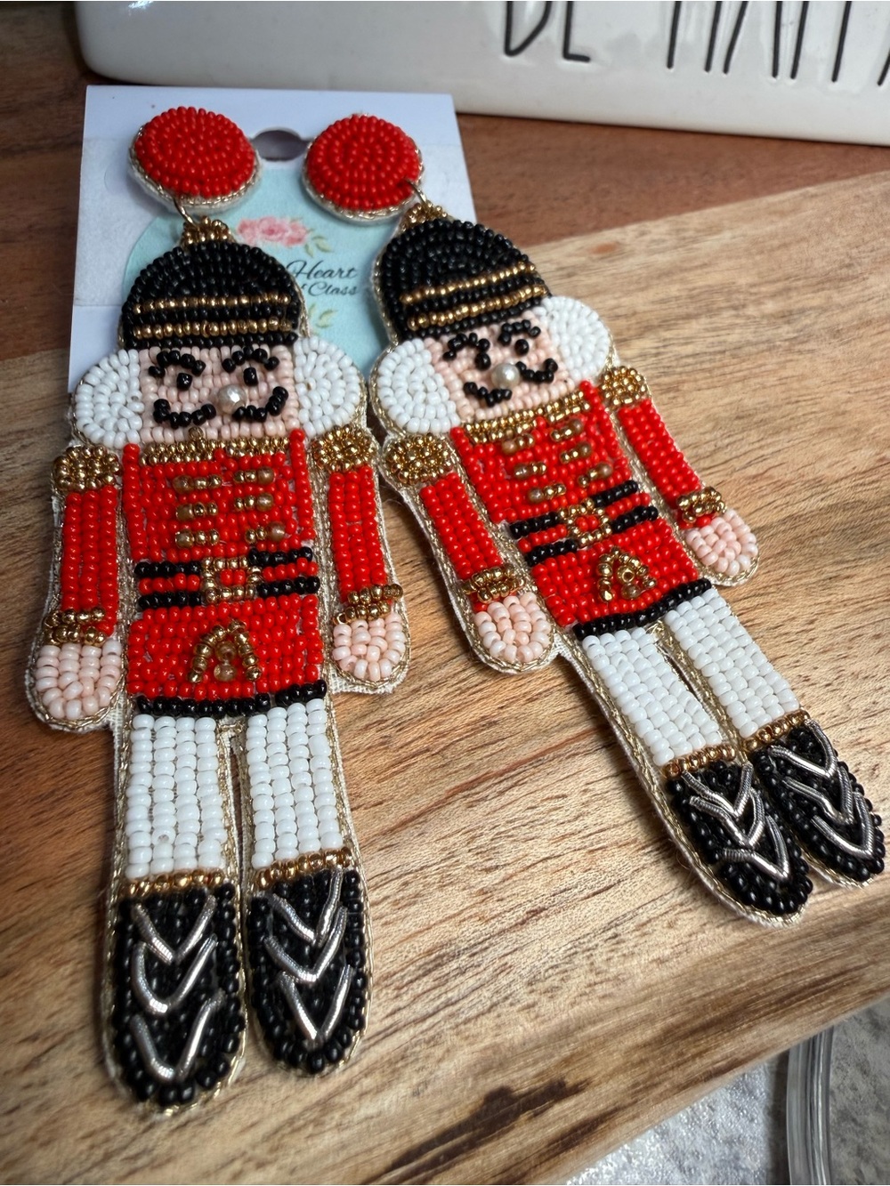 Beaded Red Nutcracker Drop Earrings -
